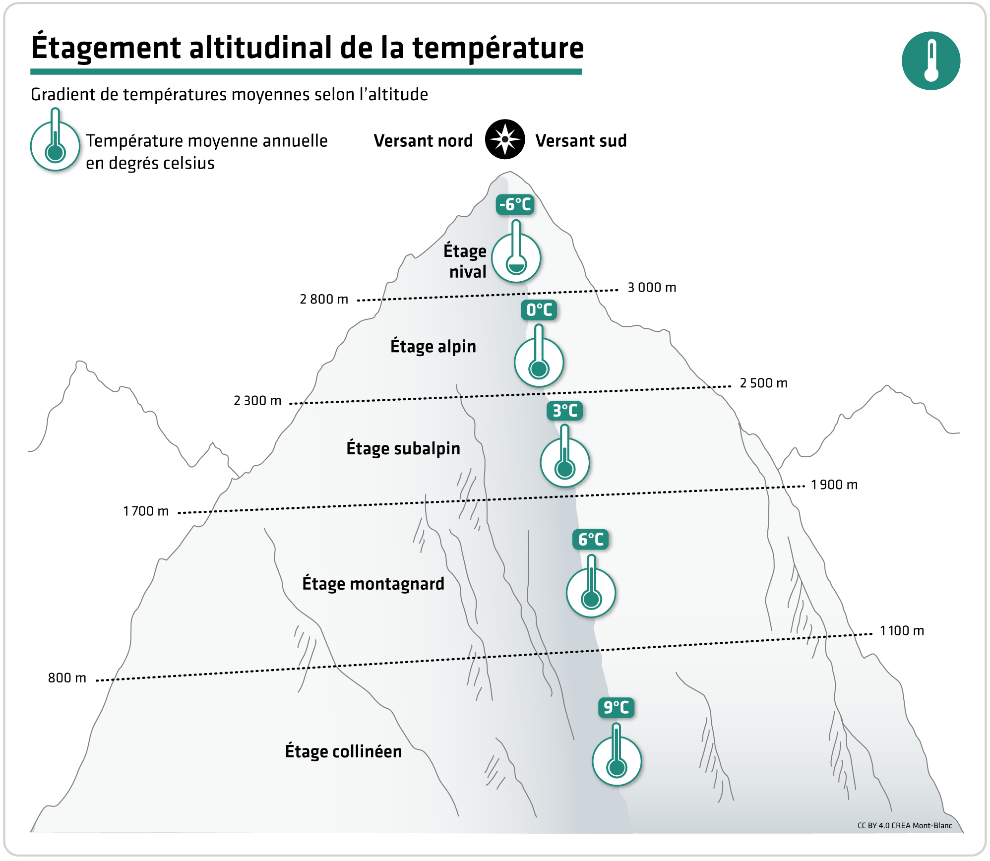 Gradient de températures moyennes selon l'altitude